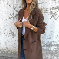 Women's Twist Knit Stitching Lapel Large Coat