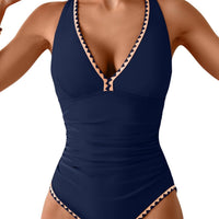 Women's One Piece Belly Contraction Pleated Push-up Lace-up Swimsuit