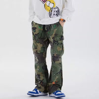 Jeans Men's Stitching Multi-pocket Straight-leg Trousers
