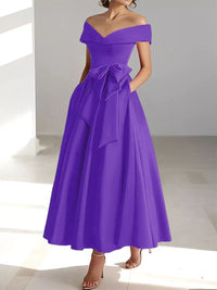 Satin Gown New Style Banquet Dress Off-shoulder Midi Length