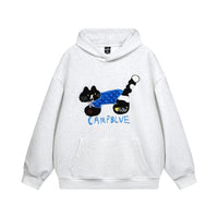 American High Street Flocking Embroidered Kitten Loose Hooded Sweater Men