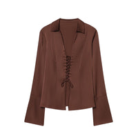 Slimming Satin Strap Slightly Flared Sleeve Shirt