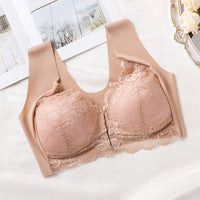 Large Size Push Up Front Buckle Fixed Cup Lace Vest Bra