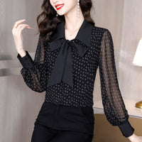 Bow Chiffon Shirt Letter Printed Loose Top