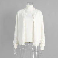 Womens Turtleneck Sleeveless Base Layer Top Sweater Cardigan Set