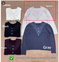 New Soft Creamy Lace-embellished Long-sleeve Sweater With A Pure Yet Seductive Vibe
