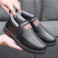 Thickened Waterproof Cotton Shoes For Elderly Fleece-lined Casual Leather Shoes
