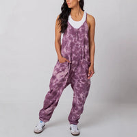Fashion Plaid Colored Mosaic Loose Casual Jumpsuit