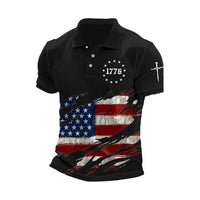 Short-sleeve T-shirt With National Flag Print And A Turn-down Collar POLO Shirt
