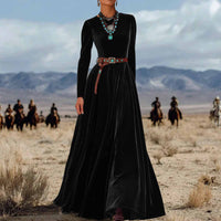 Elegant AutumnWinter Long-Sleeve Western-Style Velvet Dress