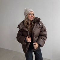 Casual Loose Slim-fit Hooded Mid-length Puffer Coat For Women