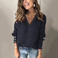 Womens Loose-fitting Long-sleeve Solid-color Sweater
