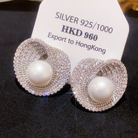 Silver Needle Zircon Irregular Round Pearl Fashionable All-Match Earrings