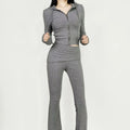 Sporty Casual Hooded Zip-up Waist-cinching Sweatshirt For A Slimming Effect