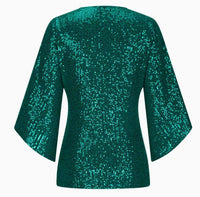 New Women's Sequined Bell Sleeve Top