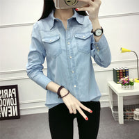 Spring New Nostalgic Slim-fit Denim Shirt Womens Long-sleeve Thin Base Layer Top