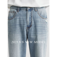 Light-wash Mens Ripped Straight-leg Jeans