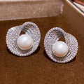 Silver Needle Zircon Irregular Round Pearl Fashionable All-Match Earrings