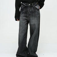 New American High Street Pu Handsome Mop Straight Loose Jeans