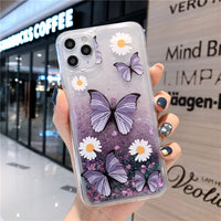 Purple Butterfly Chrysanthemum Daisy Glitter Quicksand Shell