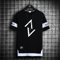 Summer New Fake Two-piece Printed Short-sleeved T-shirt Men Crew Neck Casual