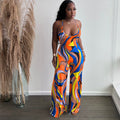Sleeveless Casual Print Halter Strap Backless Fitted Jumpsuit