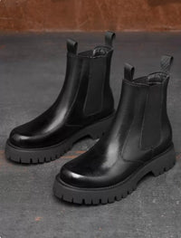 Thick Soled Doc Martens Men's Half High Top Leather Boots Sleeve Tooling Cotton Boots