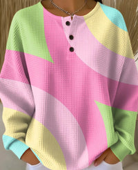Retro 3D Digital Print Three-button Stand Collar Top