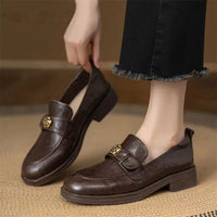2026 New Lazy Commute Flat Shoes For Women, Camellia Loafers, Soft Leather Vintage Distressed British Style Small Leather Shoes