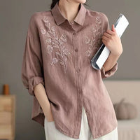 Women's Embroidered Long-Sleeve Shirt Top