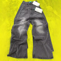 Washed Jeans Plus Size High Waist Loose Straight Wide Leg Pants
