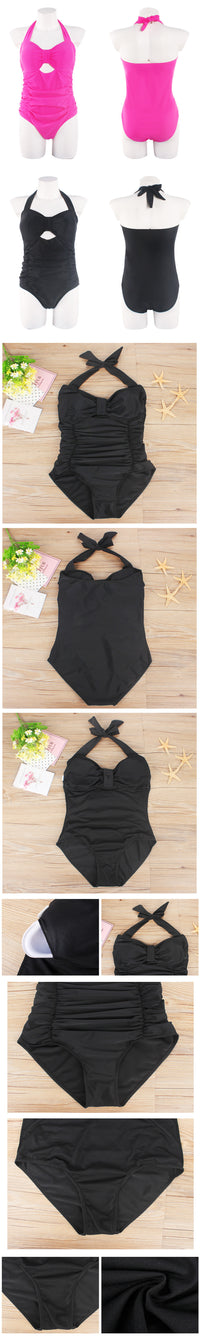 Women's Solid Color Pleating One-piece Swimsuit