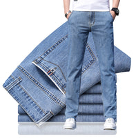 Men's Loose Elastic Jeans Straight Solid Color Casual Trousers
