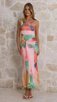 Sexy One Shoulder Printed SlimFit Mesh Dress