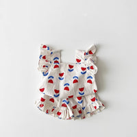 Girls' Cotton Tulip Sling Flounced Sleeve Top Bulky Underpants Two-piece Set
