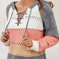 Striped Hooded Knitted Pullover Women's Casual All-matching Hollow Sweater