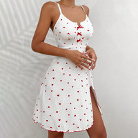 Printed Split Deep V-Neck Slip Dress Women