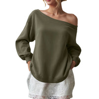 Women's Sweater Casual Solid Color Diagonal Collar