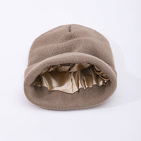 Womens Hair-protecting Warming Knitted Satin Beanie
