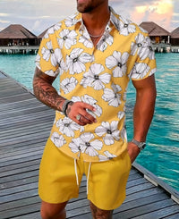 Men's Casual Loose Short Sleeved Shorts Beach Set