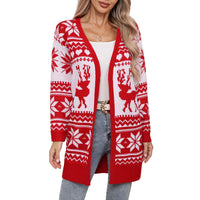 Elk Snowflake Embroidered Knitted Cardigan Coat For Women