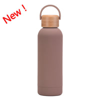 500ml Small Mouth Vacuum Cup Portable Handle Bamboo Wood Cover Water Cup Water Bottle