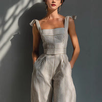 Womens Fashionable Striped Linen Jumpsuit