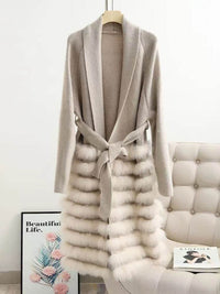 Real Fox Fur Casual Loose Sweater Lace-up Women