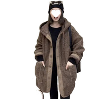 Patchwork False Two-piece Sweaters Hooded Loose All-match Plus Size Woolen Coat