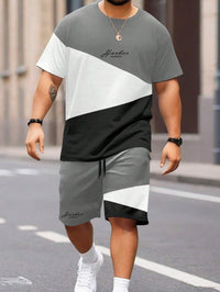 Sports Suit Fashion Short Sleeve Color Block Stitching Shorts Suit