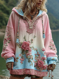 Women's Long Sleeve Hooded Sweatshirt Pullover Loose Casual Top
