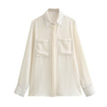 Fashion Versatile Casual Color-blocking Topstitch Decorated Shirt For Women