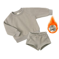 Girls' Autumn And Winter Long Sleeve Fleece And Shorts Sports Suit