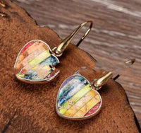 Cross-border Bestseller Natural Stone Earrings Heart-shaped Edging Colorful Imperial Stone Pendant Earrings High-end Texture Elegant